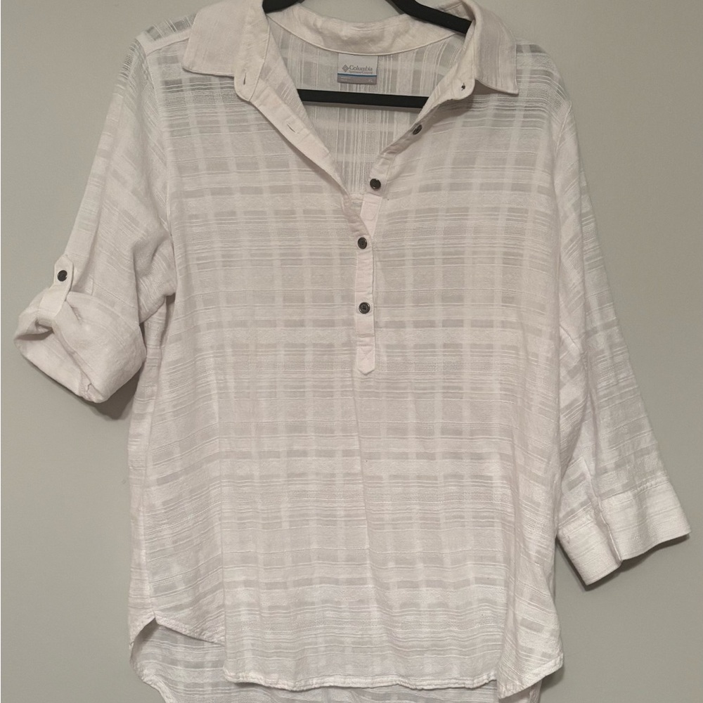 Columbia White 3/4 Sleeve Button Down Polo Top